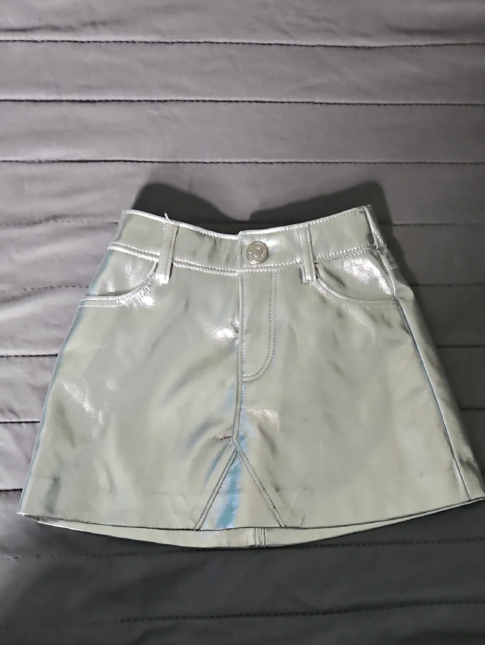 ZARA Kids Metallic Silver Mini Skirt - Picture 1 of 6